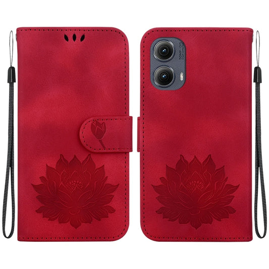 For Motorola Edge 2024 Lotus Embossed Leather Phone Case(Red) - Motorola Cases by buy2fix | Online Shopping UK | buy2fix