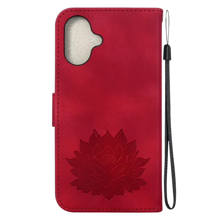 For iPhone 16 Lotus Embossed Leather Phone Case(Red) - iPhone 16 Cases by buy2fix | Online Shopping UK | buy2fix