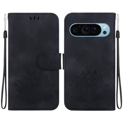 For Google Pixel 9 Pro Lotus Embossed Leather Phone Case(Black) - Google Cases by buy2fix | Online Shopping UK | buy2fix