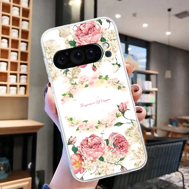 For Google Pixel 9 Colored Drawing Pattern Transparent TPU Phone Case(Rose) - Google Cases by buy2fix | Online Shopping UK | buy2fix