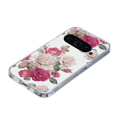 For Google Pixel 9 Colored Drawing Pattern Transparent TPU Phone Case(Peony) - Google Cases by buy2fix | Online Shopping UK | buy2fix