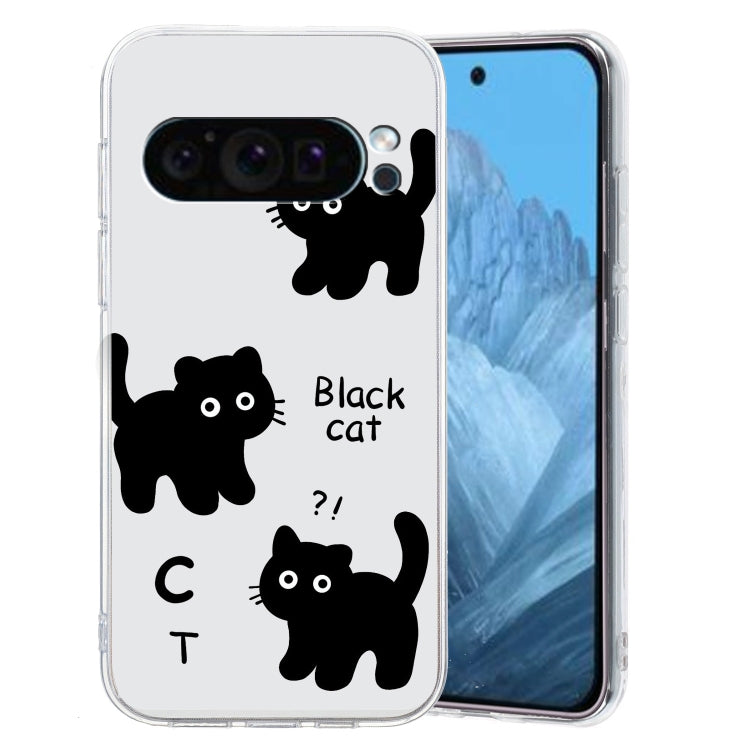 For Google Pixel 9 Colored Drawing Pattern Transparent TPU Phone Case(Black Cat) - Google Cases by buy2fix | Online Shopping UK | buy2fix