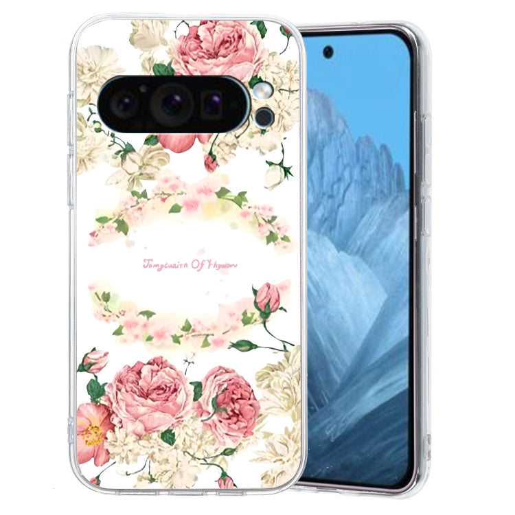 For Google Pixel 9 Pro Colored Drawing Pattern Transparent TPU Phone Case(Rose) - Google Cases by buy2fix | Online Shopping UK | buy2fix