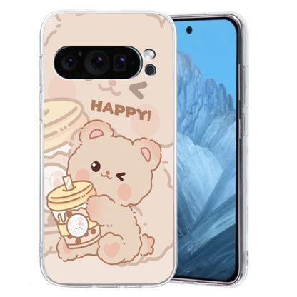 For Google Pixel 9 Pro Colored Drawing Pattern Transparent TPU Phone Case(Bear) - Google Cases by buy2fix | Online Shopping UK | buy2fix