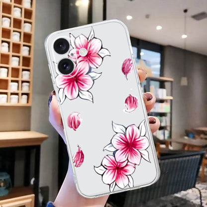 For iPhone 16 Plus Colored Drawing Pattern Transparent TPU Phone Case(Sakura) - iPhone 16 Plus Cases by buy2fix | Online Shopping UK | buy2fix