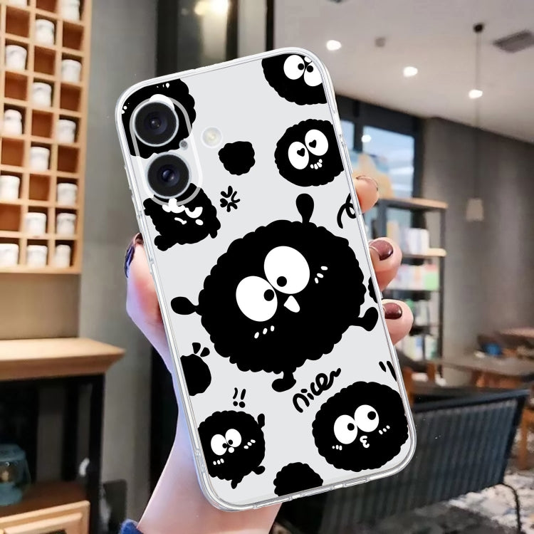 For iPhone 16 Plus Colored Drawing Pattern Transparent TPU Phone Case(Black Eye) - iPhone 16 Plus Cases by buy2fix | Online Shopping UK | buy2fix