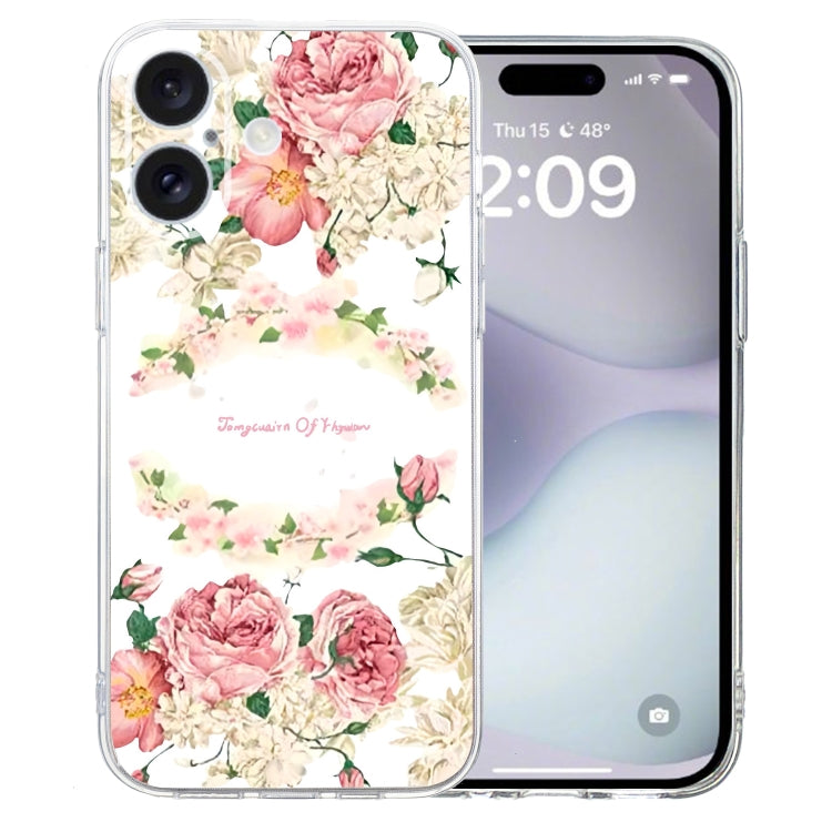 For iPhone 16 Plus Colored Drawing Pattern Transparent TPU Phone Case(Rose) - iPhone 16 Plus Cases by buy2fix | Online Shopping UK | buy2fix