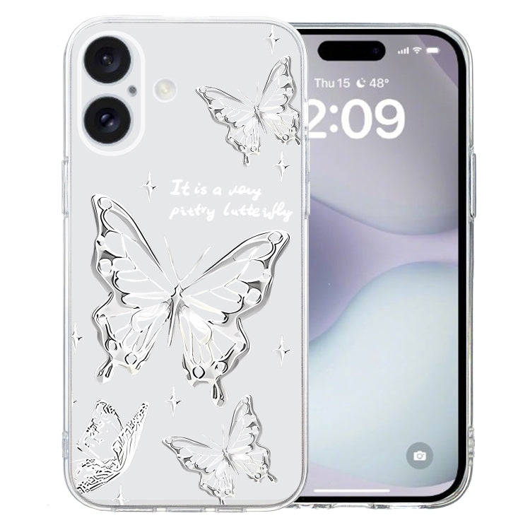 For iPhone 16 Plus Colored Drawing Pattern Transparent TPU Phone Case(Butterflies) - iPhone 16 Plus Cases by buy2fix | Online Shopping UK | buy2fix