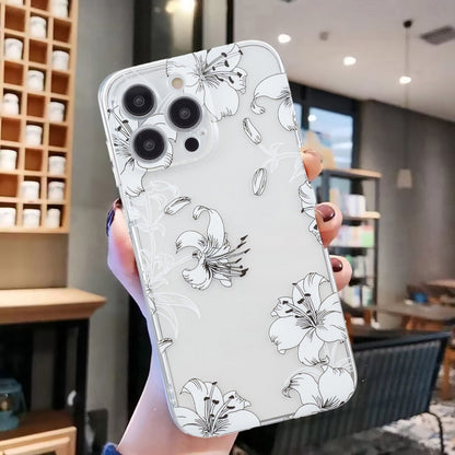 For iPhone 16 Pro Colored Drawing Pattern Transparent TPU Phone Case(White Flower) - iPhone 16 Pro Cases by buy2fix | Online Shopping UK | buy2fix