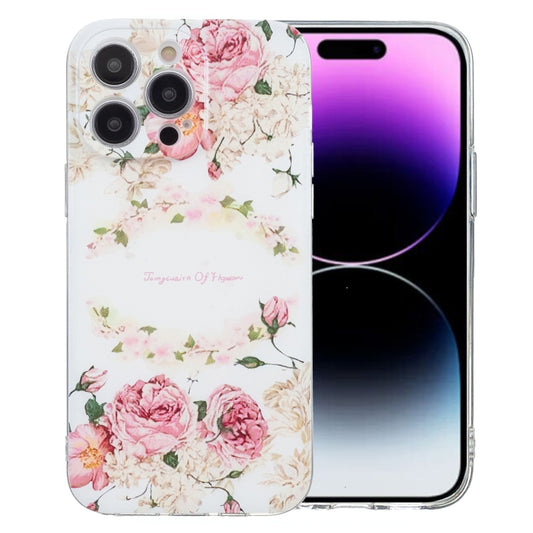 For iPhone 16 Pro Max Colored Drawing Pattern Transparent TPU Phone Case(Rose) - iPhone 16 Pro Max Cases by buy2fix | Online Shopping UK | buy2fix