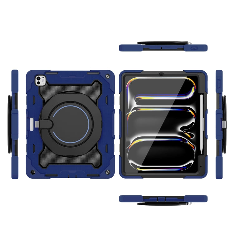 For iPad Pro 13 2024 Armor Portable Rotating Ring Holder Silicone Tablet Case with Pen Slot(Navy Blue) - iPad Pro 13 2024 Cases by buy2fix | Online Shopping UK | buy2fix