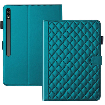 For Samsung Galaxy Tab S9 FE+ / S9+ Rhombus Lattice Leather Tablet Case(Dark Green) - Galaxy Tab S9 FE+ by buy2fix | Online Shopping UK | buy2fix