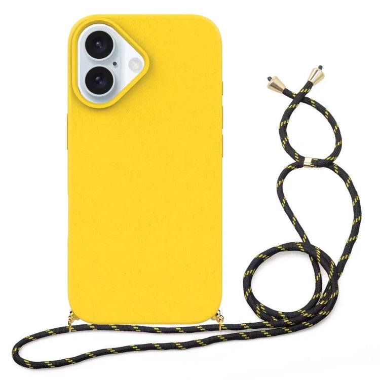 For iPhone 16 Wheat Straw Material + TPU Phone Case with Lanyard(Yellow) - iPhone 16 Cases by buy2fix | Online Shopping UK | buy2fix