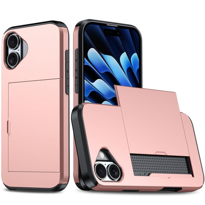 For iPhone 16 Plus Shockproof Armor Phone Case with Card Slot(Rose Gold) - iPhone 16 Plus Cases by buy2fix | Online Shopping UK | buy2fix