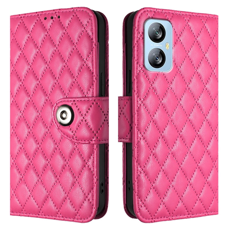 For Blackview A52 Rhombic Texture Flip Leather Phone Case with Lanyard(Rose Red) - More Brand by buy2fix | Online Shopping UK | buy2fix