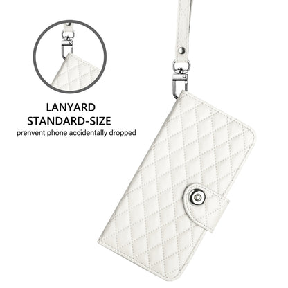 For Blackview A53 Rhombic Texture Flip Leather Phone Case with Lanyard(White) - More Brand by buy2fix | Online Shopping UK | buy2fix