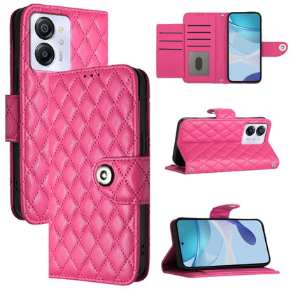 For Blackview Color 8 Rhombic Texture Flip Leather Phone Case with Lanyard(Rose Red) - More Brand by buy2fix | Online Shopping UK | buy2fix