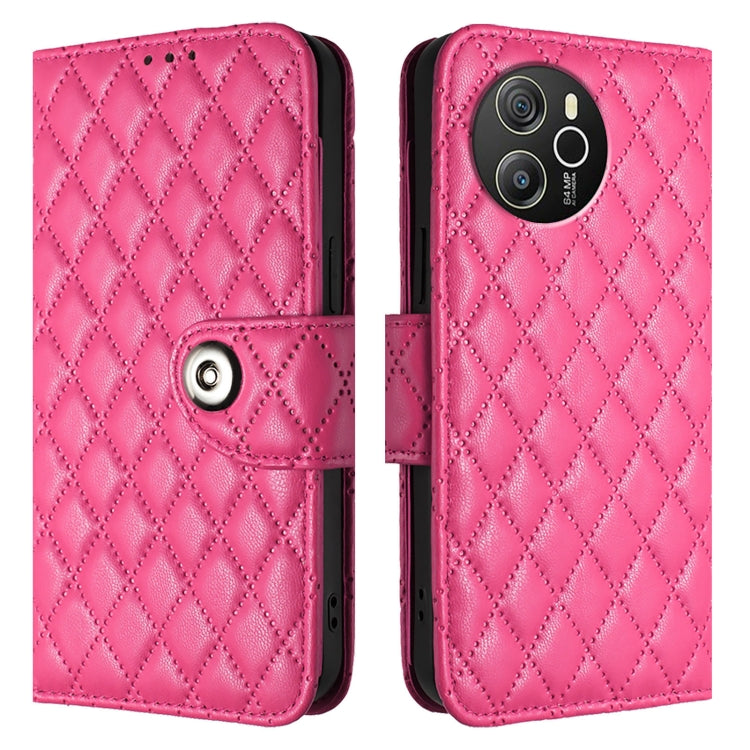 For Blackview Shark 8 Rhombic Texture Flip Leather Phone Case with Lanyard(Rose Red) - More Brand by buy2fix | Online Shopping UK | buy2fix