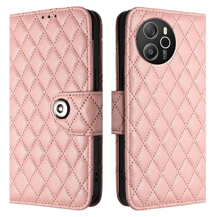 For Blackview Shark 8 Rhombic Texture Flip Leather Phone Case with Lanyard(Coral Pink) - More Brand by buy2fix | Online Shopping UK | buy2fix