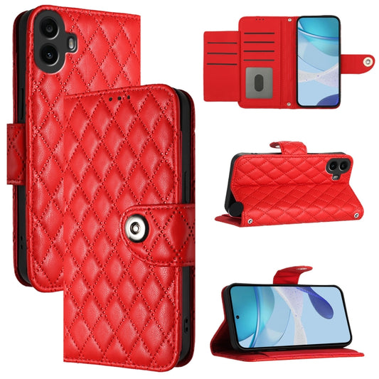 For Nothing CMF Phone 1 Rhombic Texture Flip Leather Phone Case with Lanyard(Red) - More Brand by buy2fix | Online Shopping UK | buy2fix