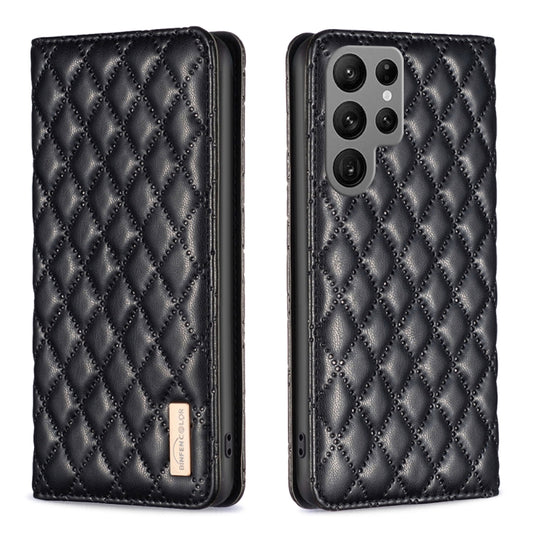 For Samsung Galaxy S25 Ultra 5G Diamond Lattice Magnetic Leather Flip Phone Case(Black) - Galaxy S25 Ultra 5G Cases by buy2fix | Online Shopping UK | buy2fix