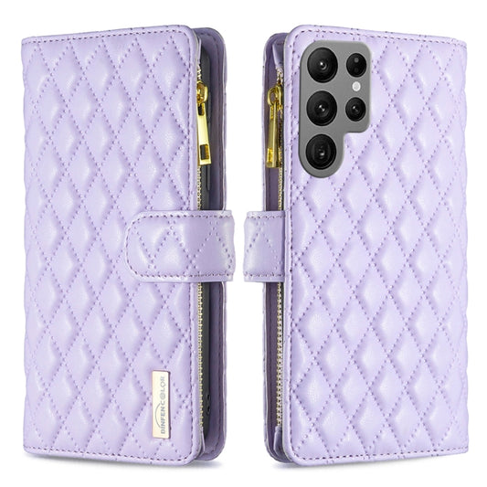 For Samsung Galaxy S25 Ultra 5G Diamond Lattice Zipper Wallet Leather Flip Phone Case(Purple) - Galaxy S25 Ultra 5G Cases by buy2fix | Online Shopping UK | buy2fix