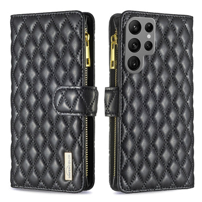 For Samsung Galaxy S25 Ultra 5G Diamond Lattice Zipper Wallet Leather Flip Phone Case(Black) - Galaxy S25 Ultra 5G Cases by buy2fix | Online Shopping UK | buy2fix