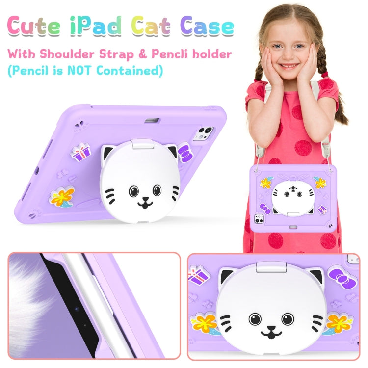 For iPad Pro 11 2024 Cat Holder Silicone Hybrid PC Tablet Case with Strap(Purple) - iPad Pro 11 2024 Cases by buy2fix | Online Shopping UK | buy2fix