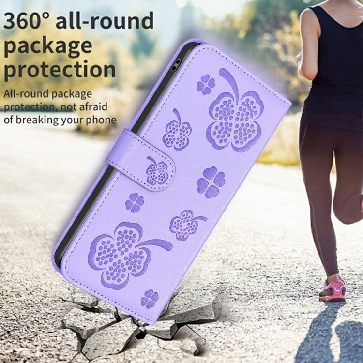 For Samsung Galaxy S25 Ultra 5G Four-leaf Embossed Leather Phone Case(Purple) - Galaxy S25 Ultra 5G Cases by buy2fix | Online Shopping UK | buy2fix