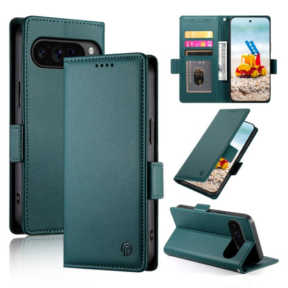 For Google Pixel 9 Pro Side Buckle Magnetic Frosted Leather Phone Case(Dark Green) - Google Cases by buy2fix | Online Shopping UK | buy2fix