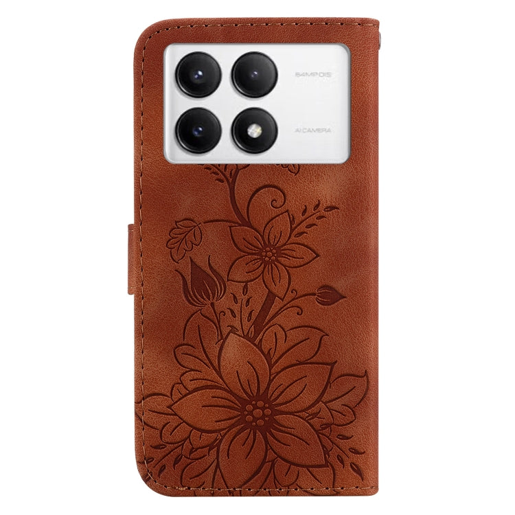 For Xiaomi Redmi K70 / K70 Pro Lily Embossed Leather Phone Case(Brown) - K70 Cases by buy2fix | Online Shopping UK | buy2fix