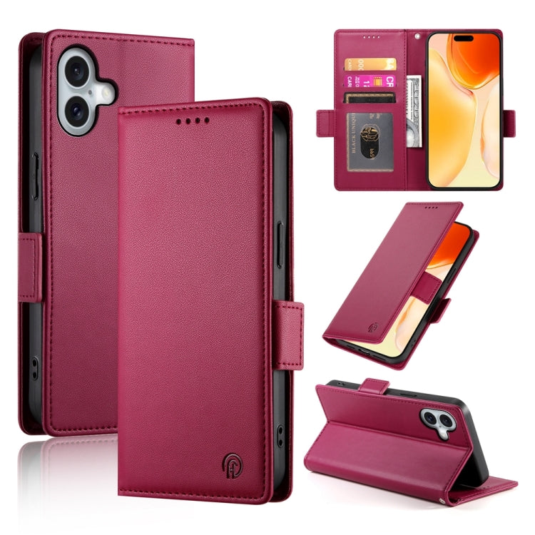 For iPhone 16 Plus Side Buckle Magnetic Frosted Leather Phone Case(Wine Red) - iPhone 16 Plus Cases by buy2fix | Online Shopping UK | buy2fix