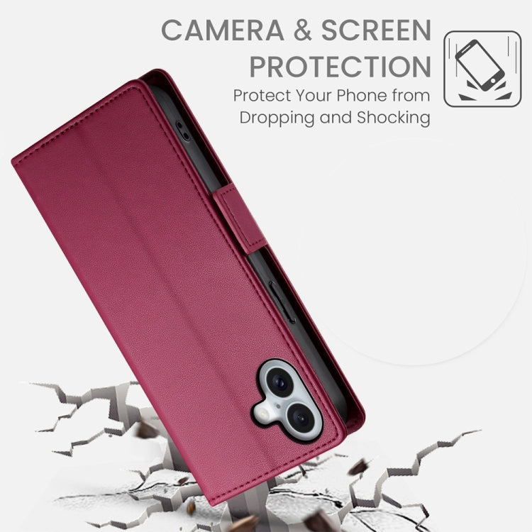 For iPhone 16 Plus Side Buckle Magnetic Frosted Leather Phone Case(Wine Red) - iPhone 16 Plus Cases by buy2fix | Online Shopping UK | buy2fix