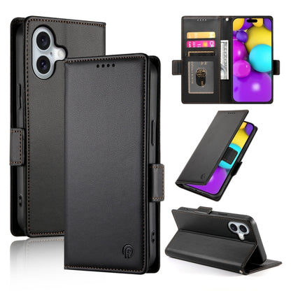 For iPhone 16 Side Buckle Magnetic Frosted Leather Phone Case(Black) - iPhone 16 Cases by buy2fix | Online Shopping UK | buy2fix