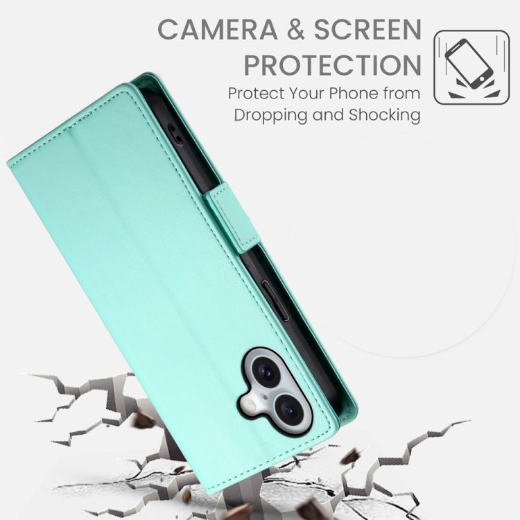 For iPhone 16 Side Buckle Magnetic Frosted Leather Phone Case(Mint Green) - iPhone 16 Cases by buy2fix | Online Shopping UK | buy2fix