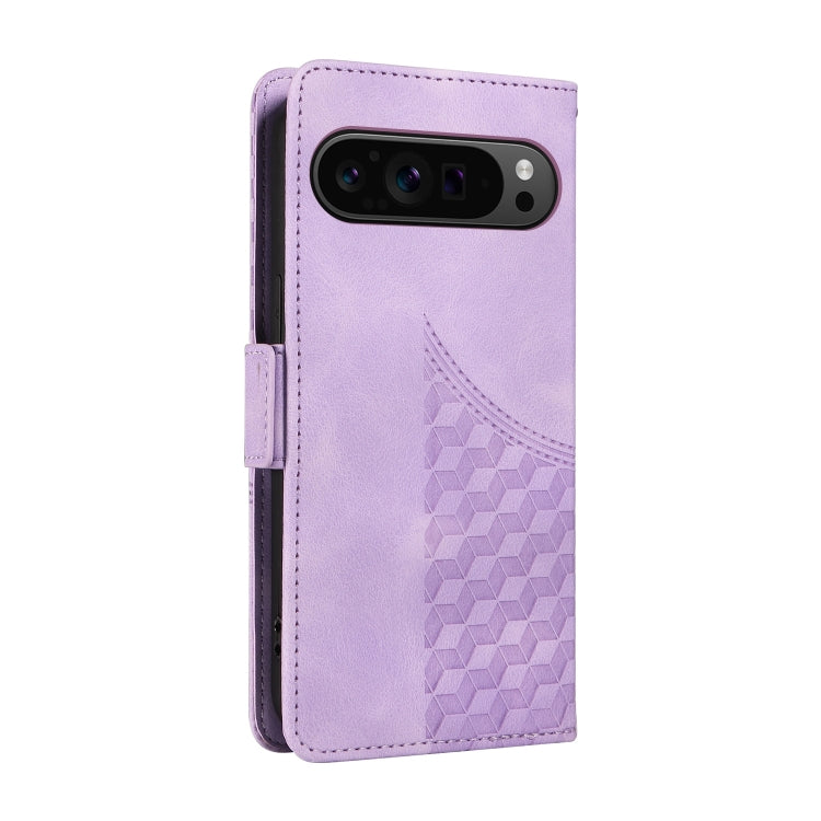 For Google Pixel 9 Pro XL Embossed Rhombus Starry Leather Phone Case(Purple) - Google Cases by buy2fix | Online Shopping UK | buy2fix