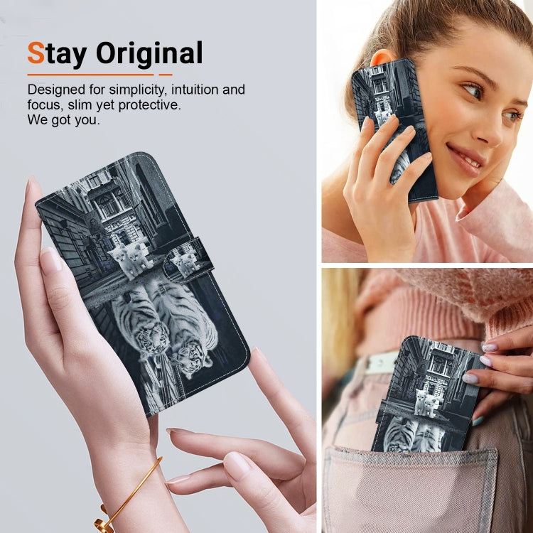 For Xiaomi Redmi K70 Pro / K70 Crystal Texture Colored Drawing Leather Phone Case(Cat Tiger Reflection) - K70 Cases by buy2fix | Online Shopping UK | buy2fix