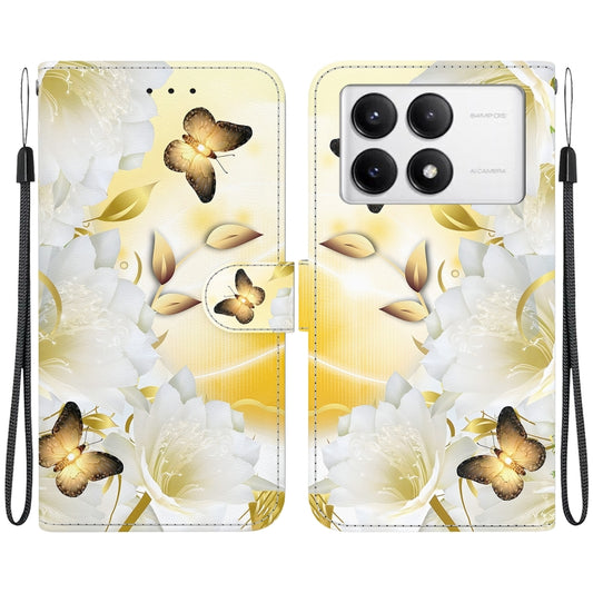 For Xiaomi Redmi K70 Pro / K70 Crystal Texture Colored Drawing Leather Phone Case(Gold Butterfly Epiphyllum) - K70 Cases by buy2fix | Online Shopping UK | buy2fix