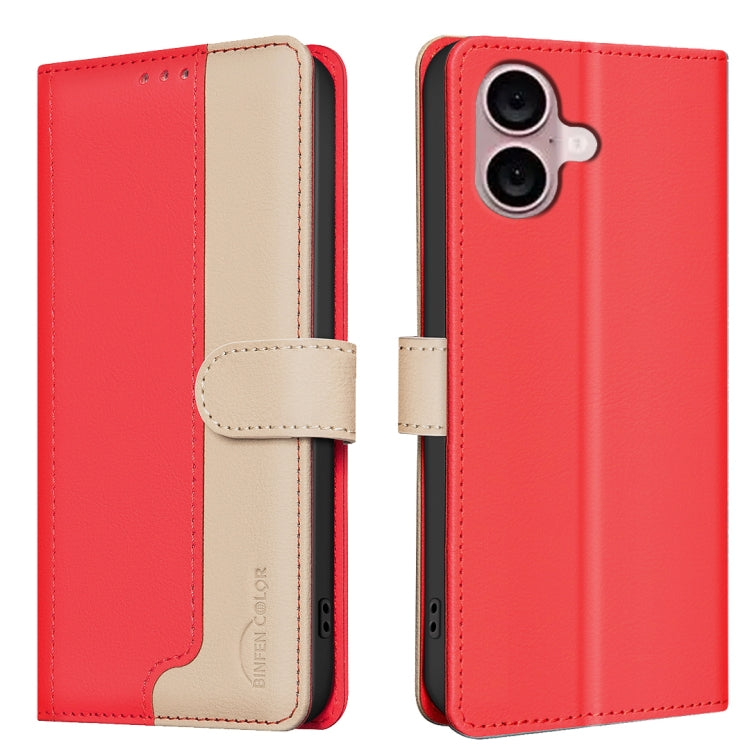 For iPhone 16 Color Matching RFID Anti-theft Leather Phone Case(Red) - iPhone 16 Cases by buy2fix | Online Shopping UK | buy2fix