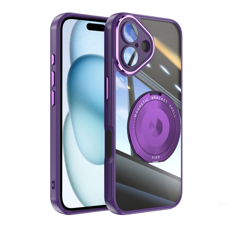 For iPhone 16 Plus 360 Holder Magsafe Acrylic Hybrid TPU Phone Case(Purple) - iPhone 16 Plus Cases by buy2fix | Online Shopping UK | buy2fix