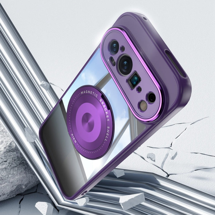 For Google Pixel 9 / 9 Pro 360 Holder Magsafe Acrylic Hybrid TPU Phone Case(Purple) - Google Cases by buy2fix | Online Shopping UK | buy2fix