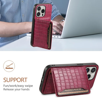 For iPhone 16 Pro Crocodile Texture Card Bag Design Full Coverage Phone Case(Red) - iPhone 16 Pro Cases by buy2fix | Online Shopping UK | buy2fix