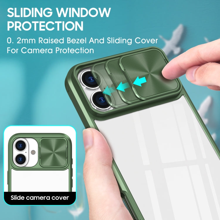 For iPhone 16 Plus Sliding Camshield Acrylic Hybrid TPU Phone Case(Olive Green) - iPhone 16 Plus Cases by buy2fix | Online Shopping UK | buy2fix