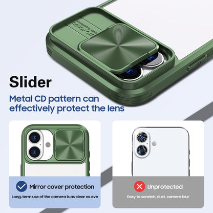 For iPhone 16 Plus Sliding Camshield Acrylic Hybrid TPU Phone Case(Olive Green) - iPhone 16 Plus Cases by buy2fix | Online Shopping UK | buy2fix