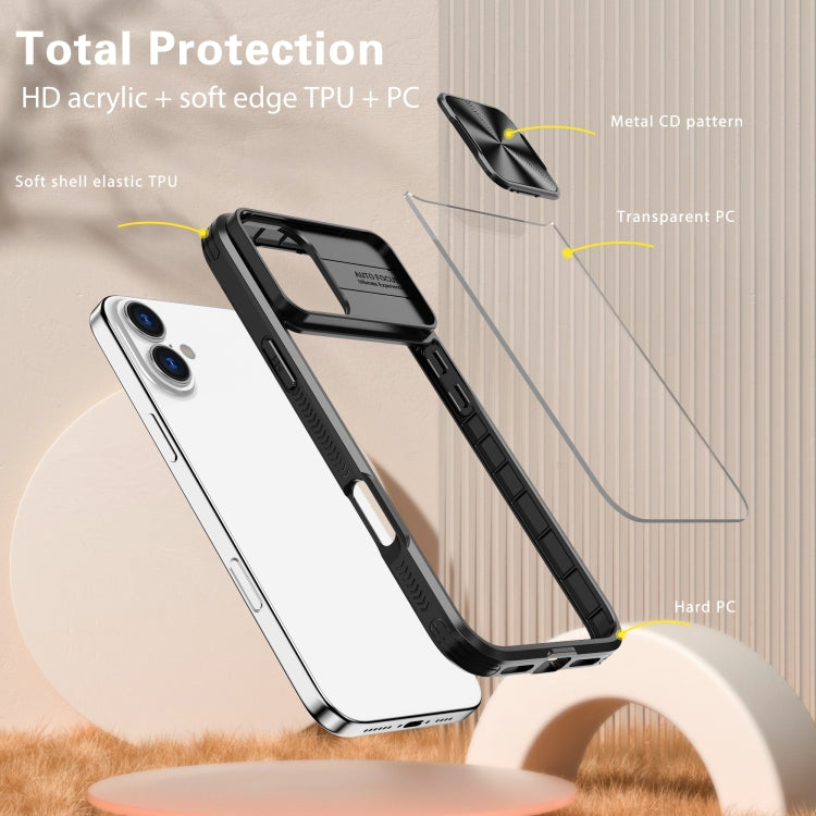 For iPhone 16 Plus Sliding Camshield Acrylic Hybrid TPU Phone Case(Black) - iPhone 16 Plus Cases by buy2fix | Online Shopping UK | buy2fix