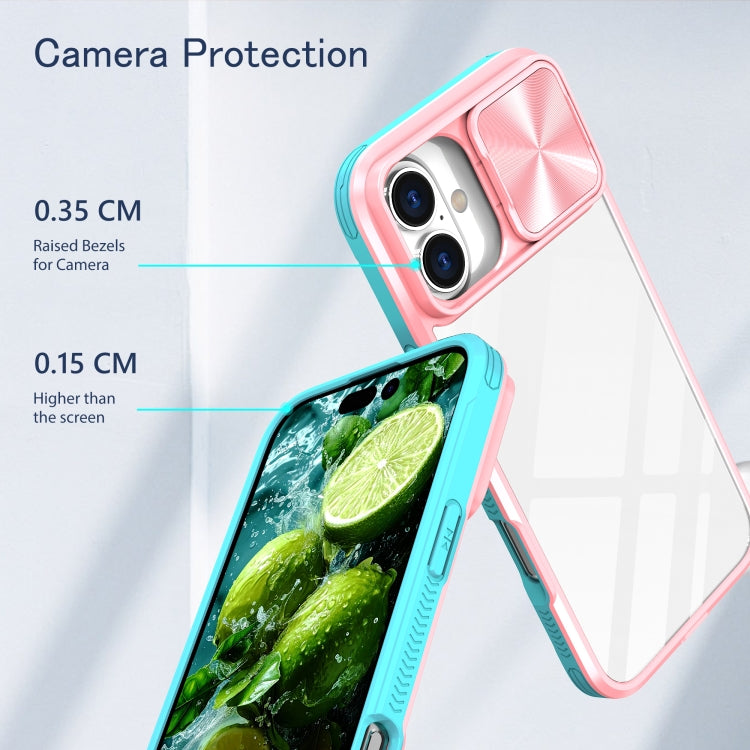 For iPhone 16 Pro Max Sliding Camshield Acrylic Hybrid TPU Phone Case(Pink Cyan) - iPhone 16 Pro Max Cases by buy2fix | Online Shopping UK | buy2fix