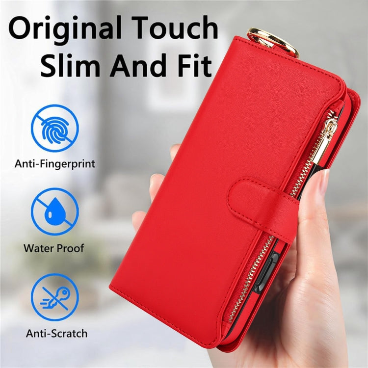 For iPhone 16 Plus Crossbody Ring Multifunctional Wallet Leather Phone Case(Red) - iPhone 16 Plus Cases by buy2fix | Online Shopping UK | buy2fix