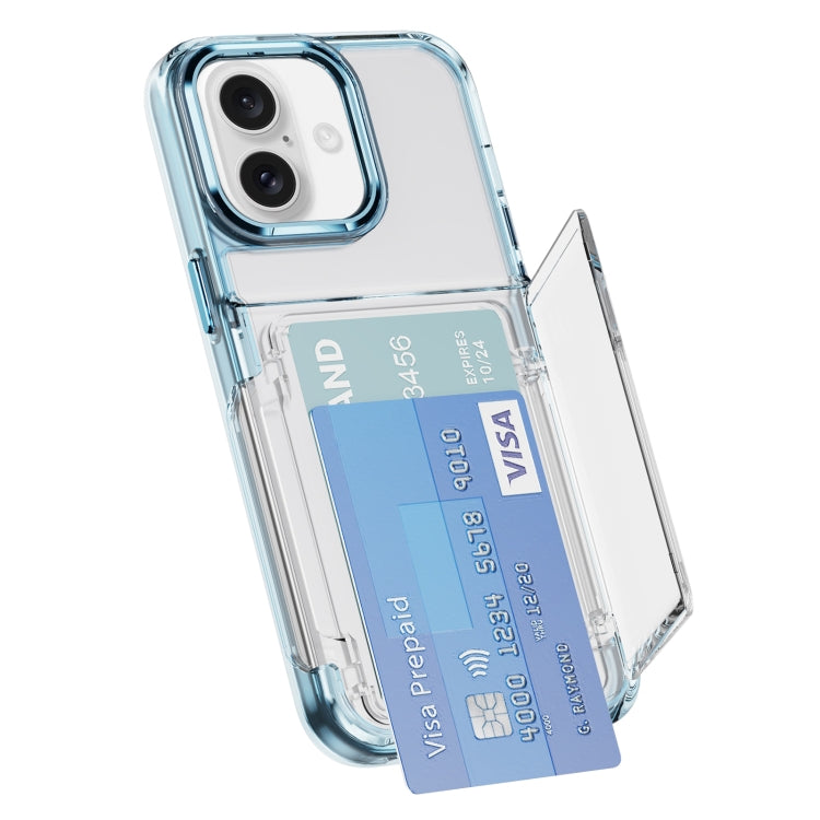 For iPhone 16 Plus Card Holder Acrylic Hybrid TPU Phone Case(Transparent Blue) - iPhone 16 Plus Cases by buy2fix | Online Shopping UK | buy2fix