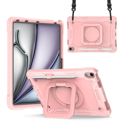 For iPad Air 11 2024 Handle Grip Holder Silicone Hybrid PC Tablet Case with Strap(Rose Gold) - iPad Air 11 2024 Cases by buy2fix | Online Shopping UK | buy2fix