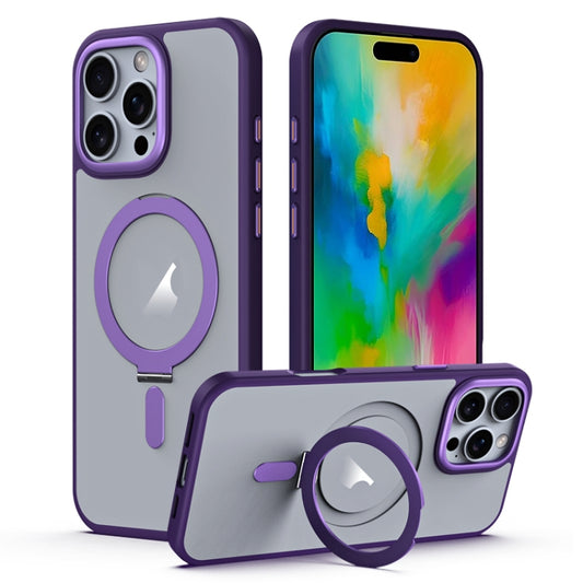 For iPhone 16 Pro MagSafe Airbag Shockproof Frosted Phone Case with Fold Holder(Purple) - iPhone 16 Cases by buy2fix | Online Shopping UK | buy2fix